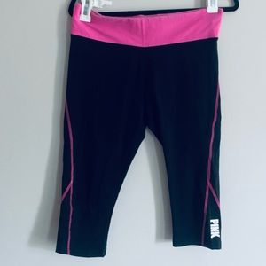 VS Pink Yoga Women's Black & Hot Pink Athletic Capri Legging Pants Size Medium